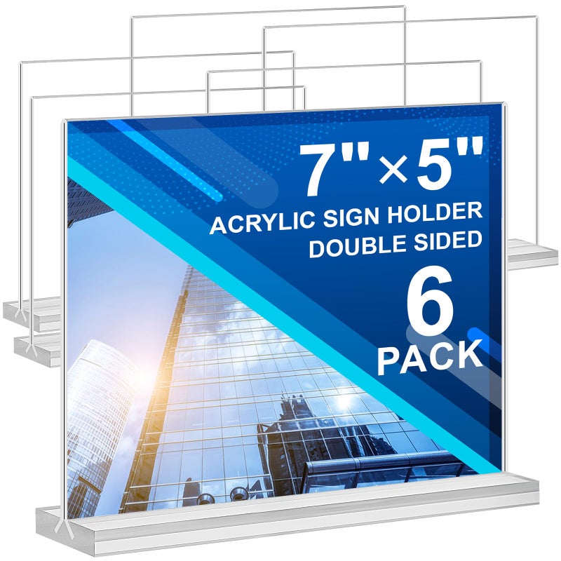 DunGu Acrylic Sign Holder 7x5,6 Pack Clear Sign Holder Double Sided Table Menu Horizontal Desktop Display Stand Paper Flyer Holder Tabletop Sign Holder Suitable for Restaurants, Office, Store, Hotels - Image 1